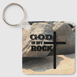 God is My Rock Bible Verse Black Cross Christian Key Ring