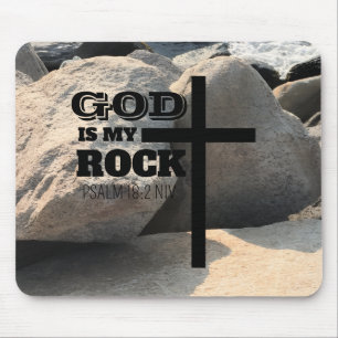God is My Rock Bible Verse Black Cross Christian Mouse Mat