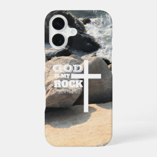 God is My Rock Bible Verse White Cross Christian iPhone 16 Case