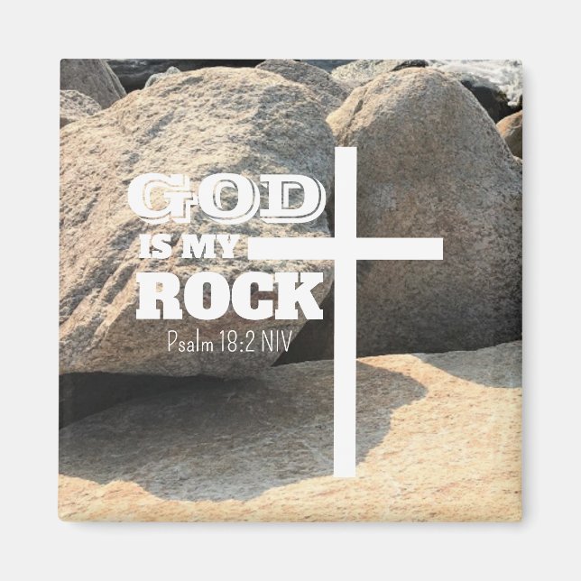 God is My Rock Bible Verse White Cross Christian Magnet (Front)