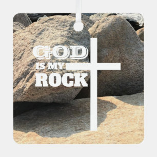God is My Rock Bible Verse White Cross Christian Metal Tree Decoration