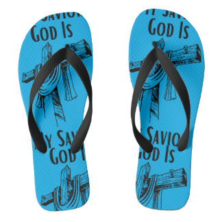 God Is My Saviour Bible Christian-Themed Aqua Flip Flops