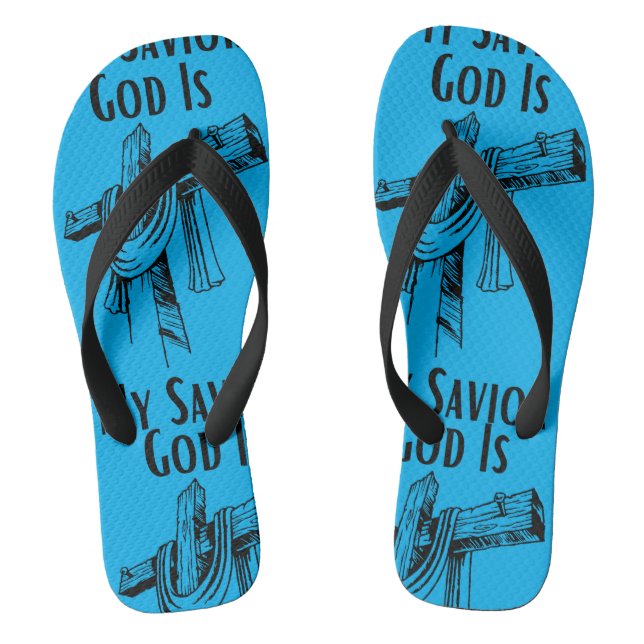 God Is My Saviour Bible Christian-Themed Aqua Flip Flops (Footbed)