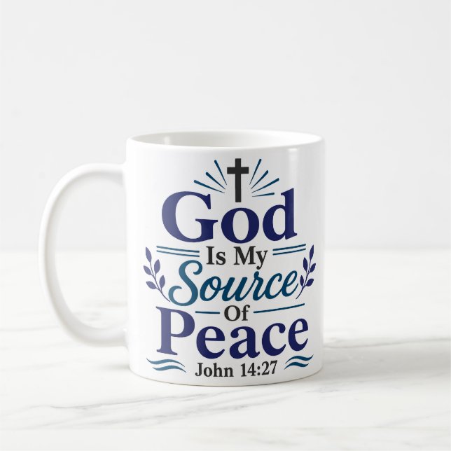 God Is My Source Of Peace Morning Devotional Quote Coffee Mug (Left)