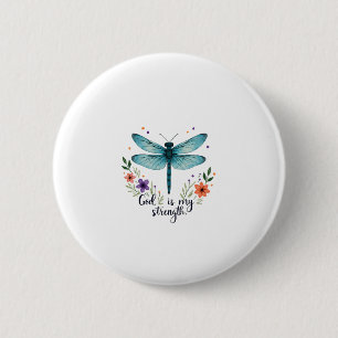 God is my strength Floral Dragonfly Christian T-Sh 6 Cm Round Badge