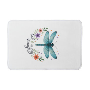 God is my strength Floral Dragonfly Christian T-Sh Bath Mat