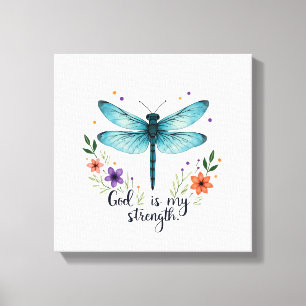 God is my strength Floral Dragonfly Christian T-Sh Canvas Print
