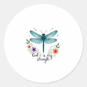 God is my strength Floral Dragonfly Christian T-Sh Classic Round Sticker