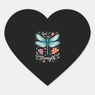God is my strength Floral Dragonfly Christian T-Sh Heart Sticker