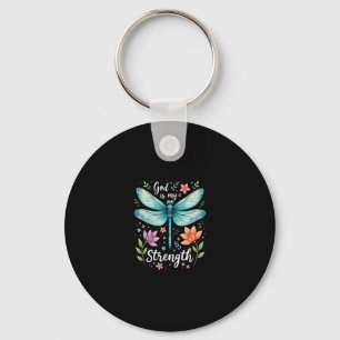 God is my strength Floral Dragonfly Christian T-Sh Key Ring