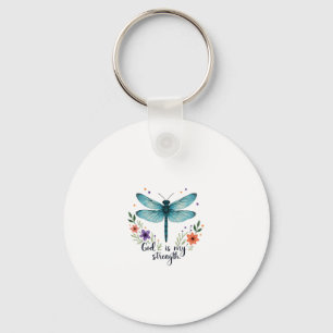 God is my strength Floral Dragonfly Christian T-Sh Key Ring