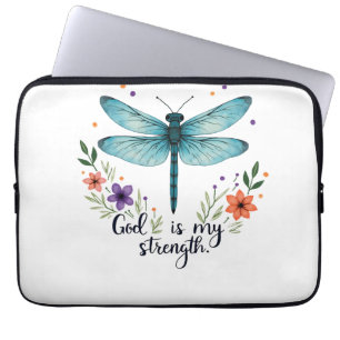 God is my strength Floral Dragonfly Christian T-Sh Laptop Sleeve