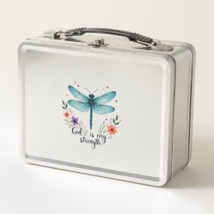 God is my strength Floral Dragonfly Christian T-Sh Metal Lunch Box