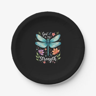 God is my strength Floral Dragonfly Christian T-Sh Paper Plate
