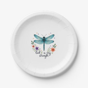God is my strength Floral Dragonfly Christian T-Sh Paper Plate