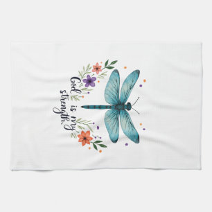 God is my strength Floral Dragonfly Christian T-Sh Tea Towel