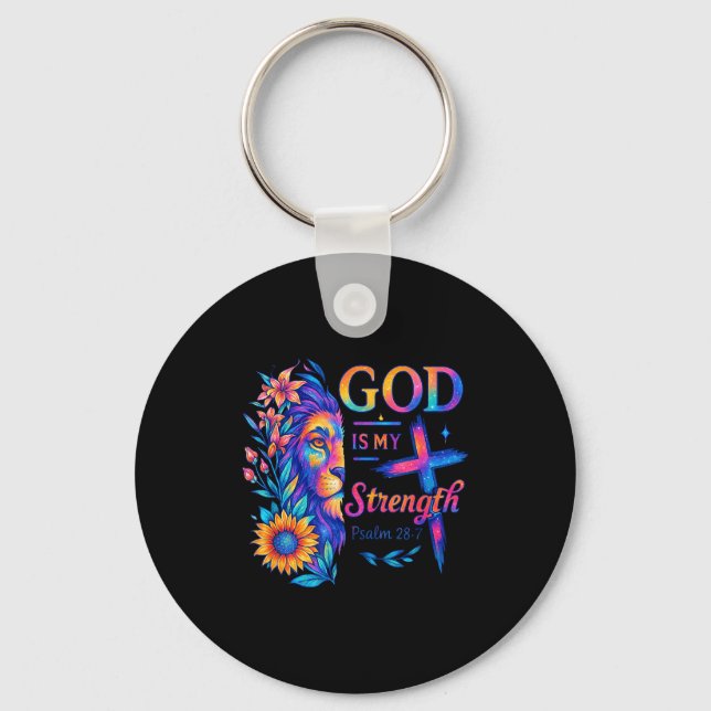 God Is My Strength Psalm 28_7 Lion Tee  Key Ring (Front)