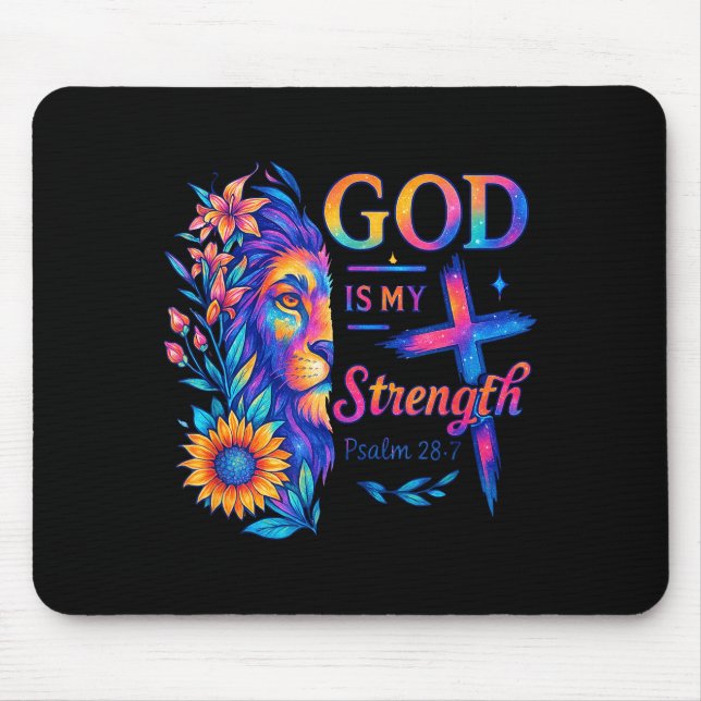 God Is My Strength Psalm 28_7 Lion Tee  Mouse Mat (Front)