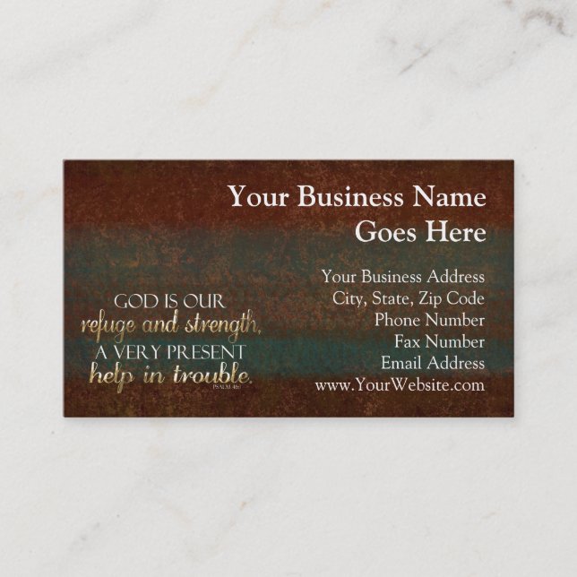 God is our Refuge Christian Bible Verse Brown/Gold Business Card (Front)