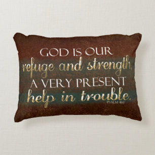 God is our Refuge Christian Bible Verse Brown/Gold Decorative Cushion