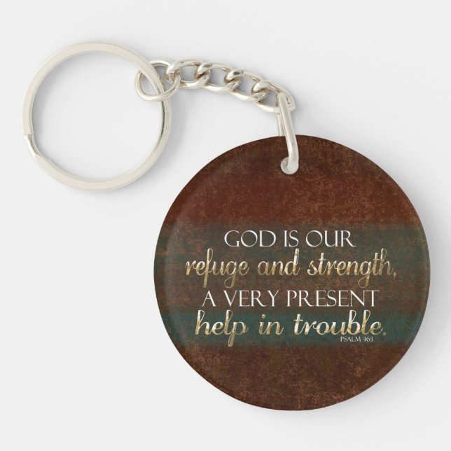 God is our Refuge Christian Bible Verse Brown/Gold Key Ring (Front)