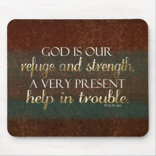 God is our Refuge Christian Bible Verse Brown/Gold Mouse Mat