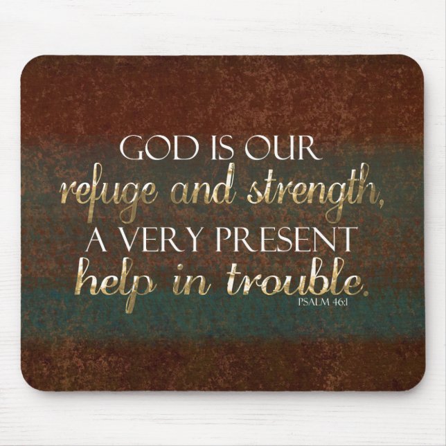 God is our Refuge Christian Bible Verse Brown/Gold Mouse Mat (Front)