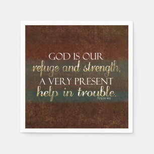 God is our Refuge Christian Bible Verse Brown/Gold Napkin