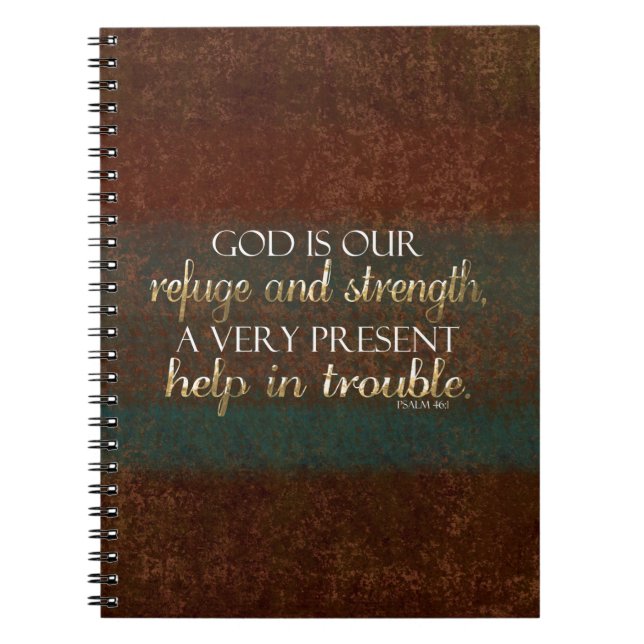 God is our Refuge Christian Bible Verse Brown/Gold Notebook (Front)