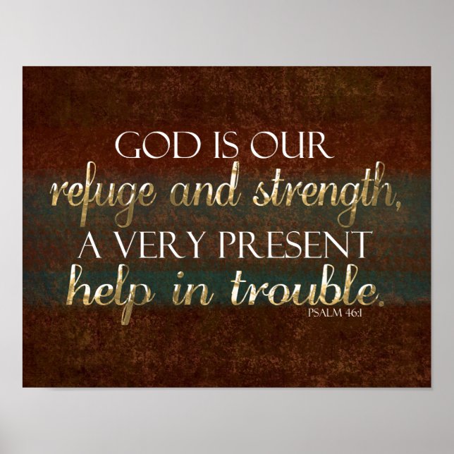 God is our Refuge Christian Bible Verse Brown/Gold Poster (Front)