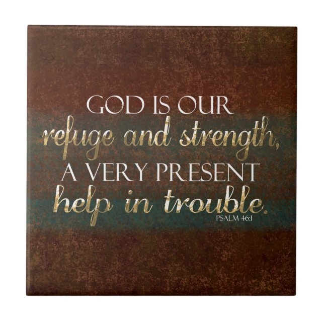 God is our Refuge Christian Bible Verse Brown/Gold Tile (Front)