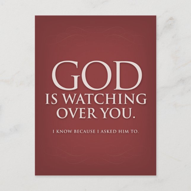 God is Watching Over You. Burgundy postcard. Postcard (Front)