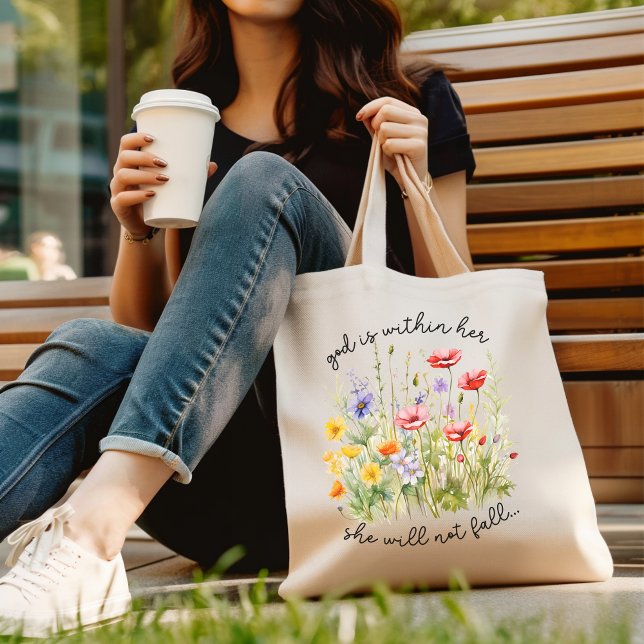 God Is Within Her Aesthetic Christian Women's Tote Bag (Creator Uploaded)