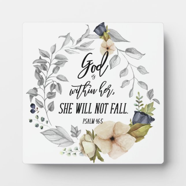God Is Within Her Bible Verse Elegant Floral Plaque (Front)