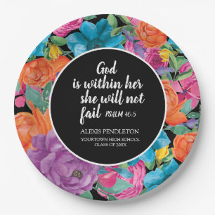 God is Within Her Christian Graduation Floral Paper Plate
