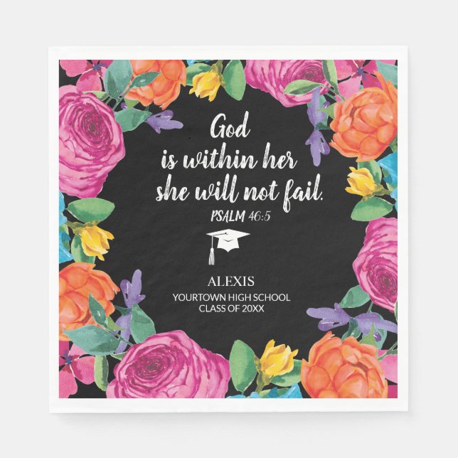God is Within Her Christian Graduation  Napkin (Front)