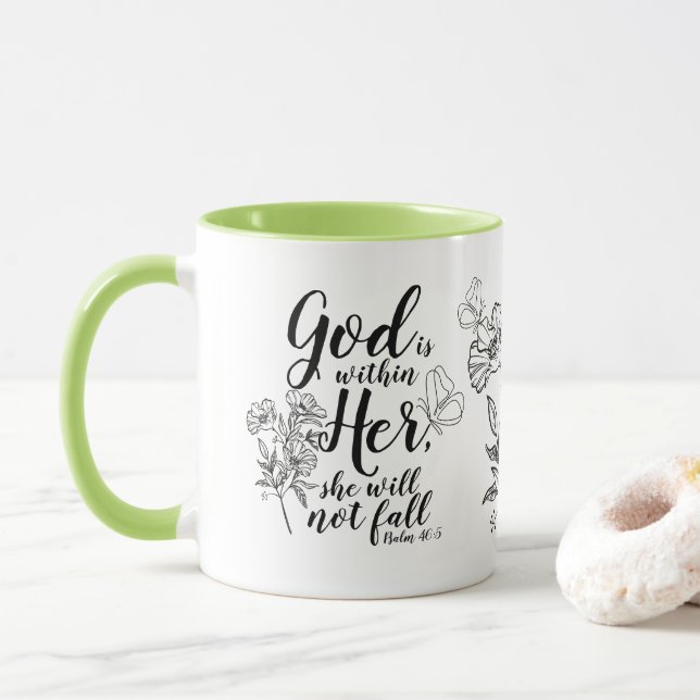 God is Within Her Psalm 46:5 Bible Verse Gift Mug (With Donut)