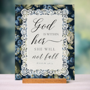 God Is Within Her Psalm 46:5 Elegant Blue Floral Acrylic Sign