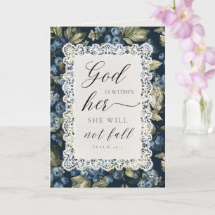 God Is Within Her Psalm 46:5 Elegant Blue Floral Card