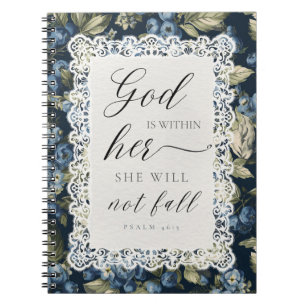 God Is Within Her Psalm 46:5   Elegant Blue Floral Notebook