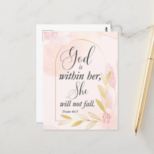 God is within her Psalm 46:5 Pink Botanical Postcard