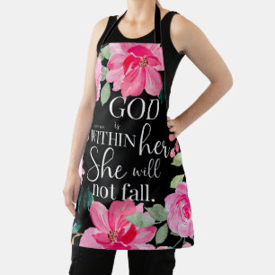 God is within her - Psalm 46:5 Pink Floral Apron