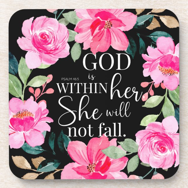 God is within her - Psalm 46:5 Pink Floral Coaster (Front)