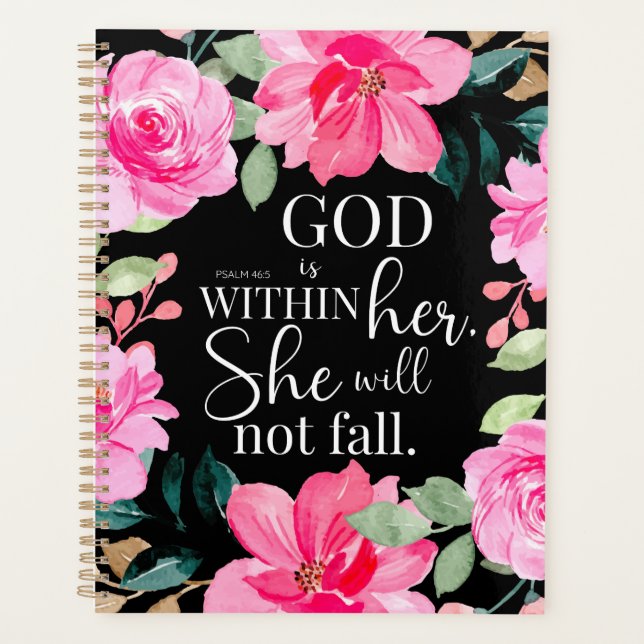 God is within her - Psalm 46:5 Pink Floral Planner (Front)