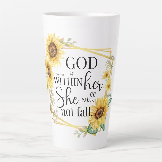 God is within her - Psalm 46:5 Sunflower Christian Latte Mug (Front)
