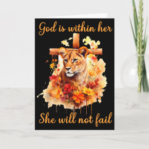 God Is Within Her She Will Not Fail Lioness Cross  Card