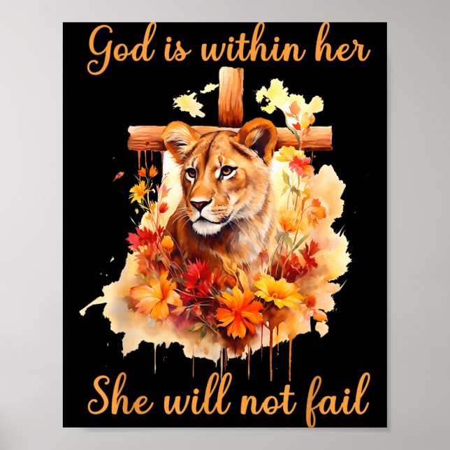 God Is Within Her She Will Not Fail Lioness Cross  Poster (Front)