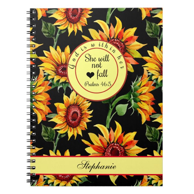 God Is Within Her She Will Not Fall Sunflower Notebook (Front)