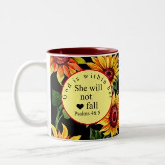 God Is Within Her She Will Not Fall Sunflower Two-Tone Coffee Mug