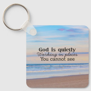 God is working Christian typography Biblical Key Ring
